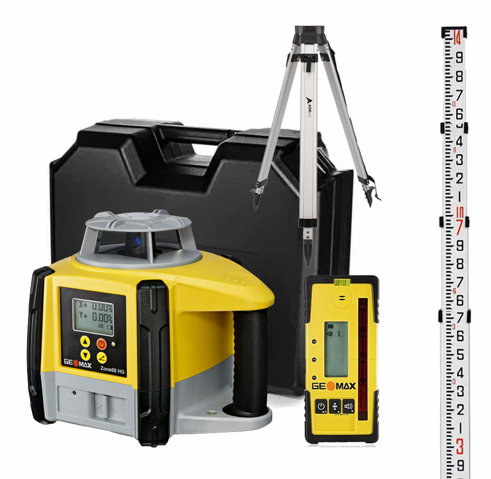 GeoMax Zone60 HG Dual Grade Laser w/ZRP105 Pro Laser Receiver, Tripod & Grade Rod