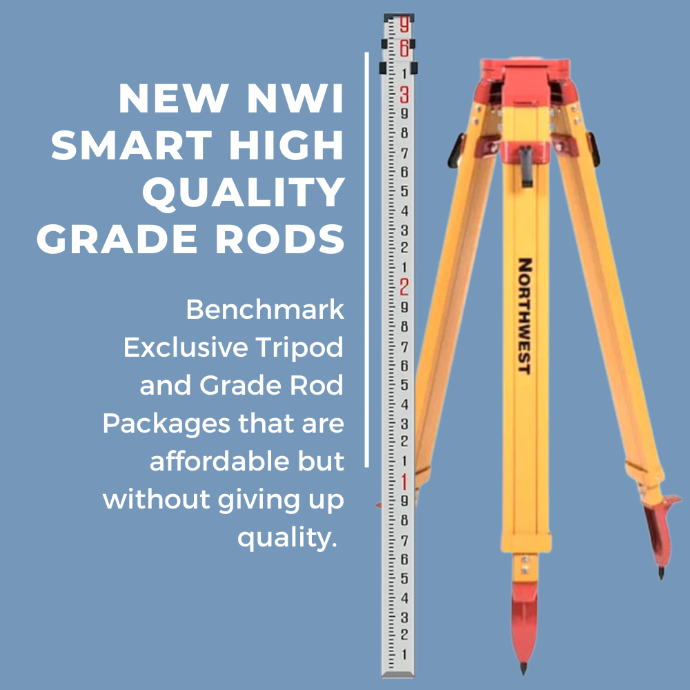 NWI 14' Aluminum Leveling Rod Tenths & Flat Head Tripod Package